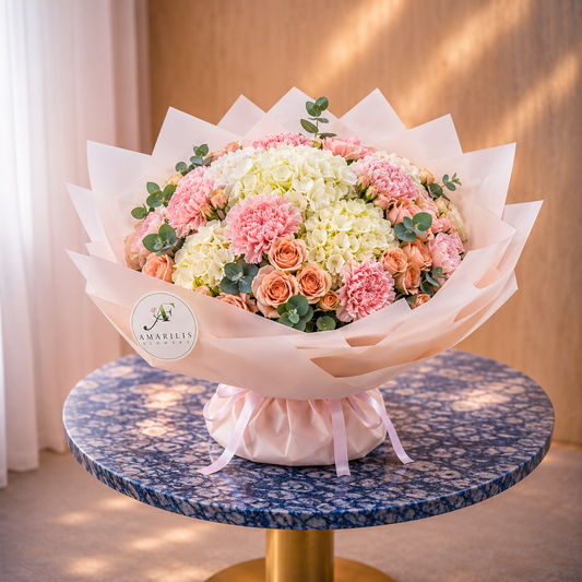 Birthday flowers arrangement Toronto GTA in soft pink and ivory tones.