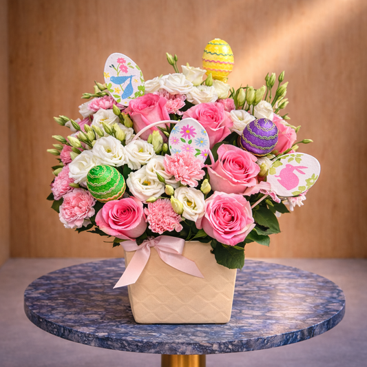 Pink Reverie pastel bouquet for flower delivery Toronto with roses and lisianthus in soft tones