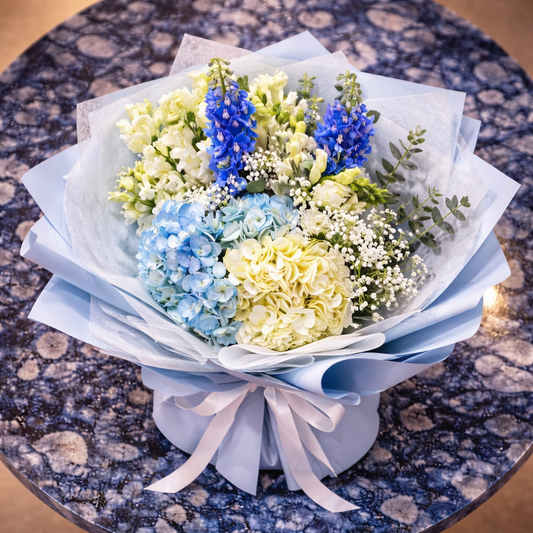 Elegant blue hydrangea birthday flowers Toronto arrangement