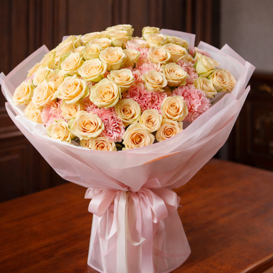 same day flower delivery Toronto GTA beige and pink bouquet