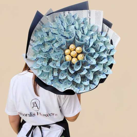 Handcrafted cash bouquet presented as a luxury gift