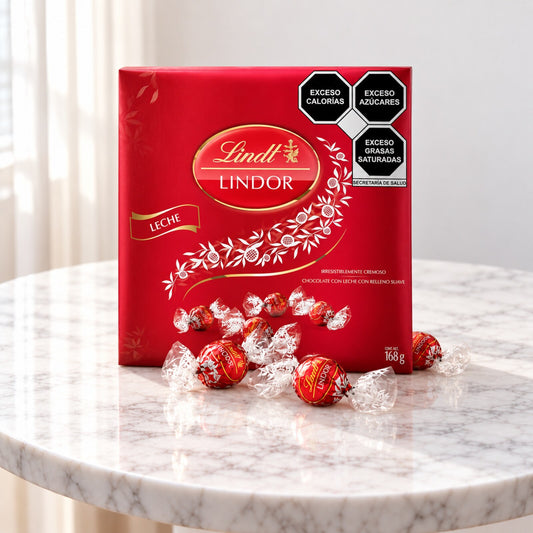 Red 168 g box of Lindt Lindor milk chocolate truffles available with flower delivery in Toronto