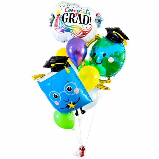 Luxury Graduation Balloon Bouquet Trio with graduation-themed balloons and same day graduation balloon bouquet delivery.