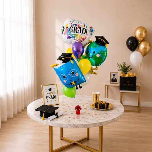 Luxury graduation balloon gift bouquet perfect for graduates of all ages and milestones.