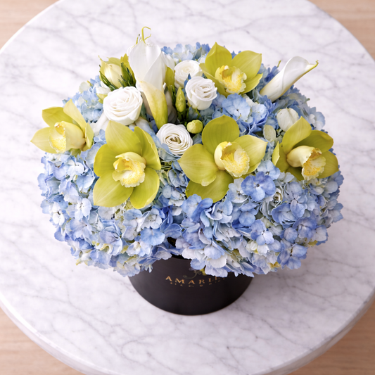 top view luxury flower arrangement Toronto hydrangeas orchids