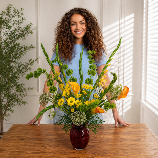 modern yellow bouquet Toronto delivery glass vase