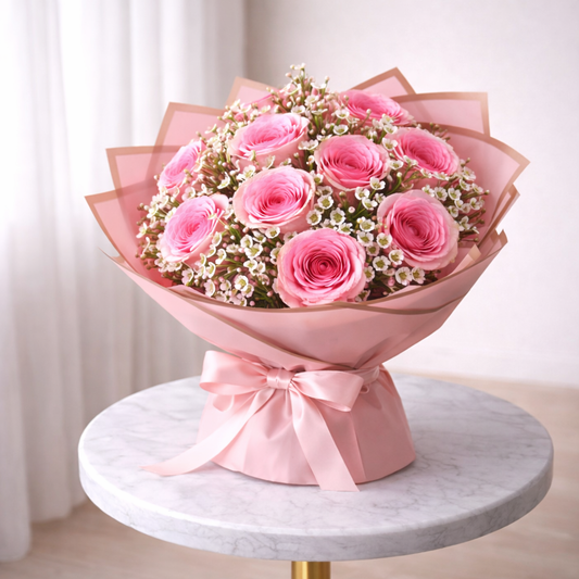 side angle pink rose bouquet Toronto romantic floral arrangement