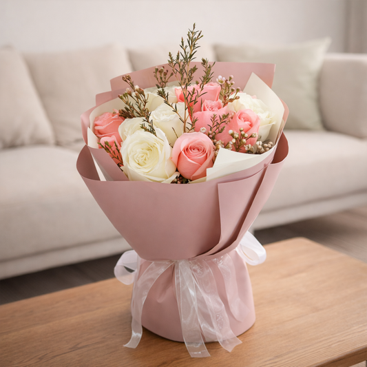 Porcelain Blush pink and white rose bouquet Toronto