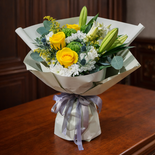 Green and white chrysanthemums arrangement