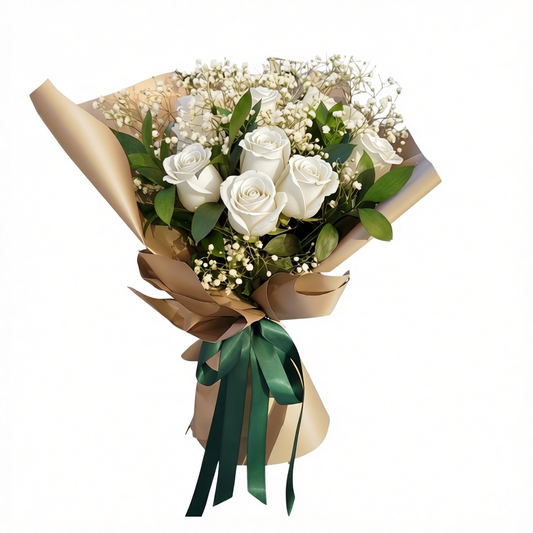 White roses bouquet option from Crimson Vows with same day flower delivery Toronto GTA