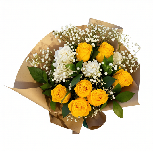 Bright yellow roses bouquet Crimson Vows with same day flower delivery Toronto GTA