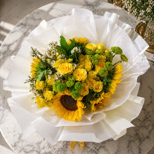 same day flower delivery Toronto sunflowers top view bouquet with bright yellow blooms