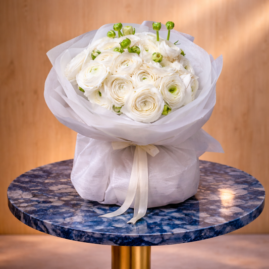 Elegant white ranunculus bouquet for birthday gift Toronto