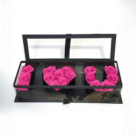 close-up preserved rose box Toronto GTA showing sixteen eternal roses with luxury finish
