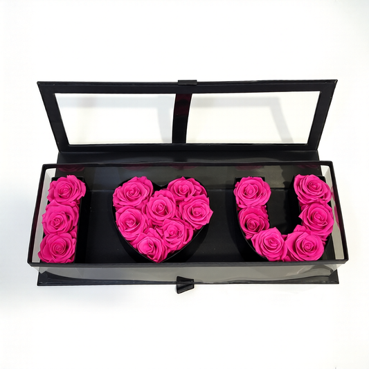 close-up preserved rose box Toronto showing sixteen eternal roses with luxury finish