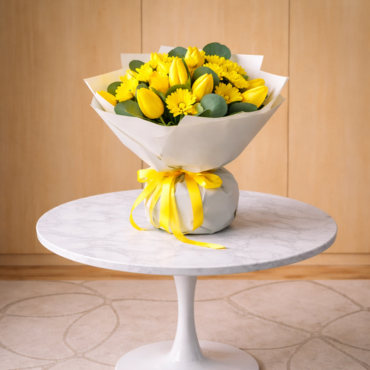same day flower delivery Toronto spring bouquet Sunlit Zest yellow flowers front view