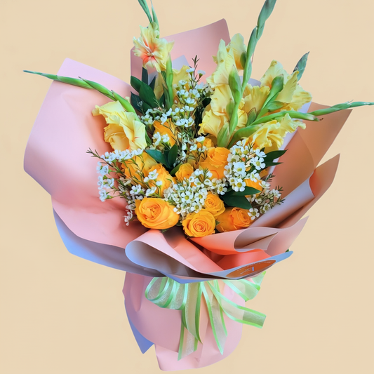 Yellow rose and gladiolus bouquet in Toronto with tall floral spires