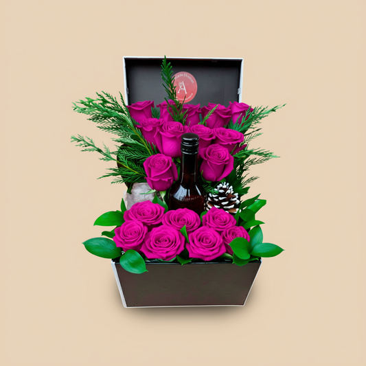 Luxury flower box arrangement with vibrant purple roses