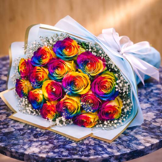 rainbow roses bouquet wrapped premium flowers GTA