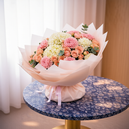 Top view birthday flowers Toronto GTA floral design.
