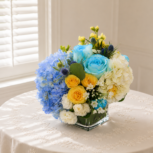 Blue hydrangea centerpiece Toronto for elegant events and gifting
