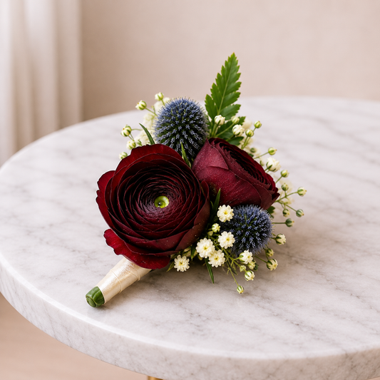 Burgundy Graduation Boutonniere Arrangement luxury floral accessory