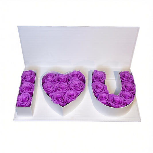 Purple preserved roses elegant floral box
