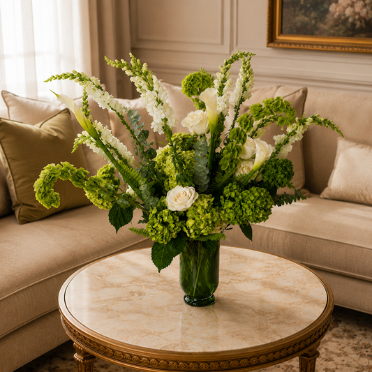 Modern green flower centerpiece Toronto for luxury home decor