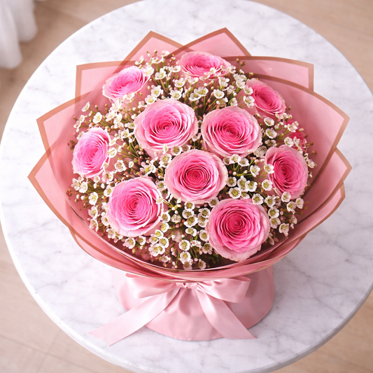 top view pink rose bouquet Toronto luxury romantic flowers