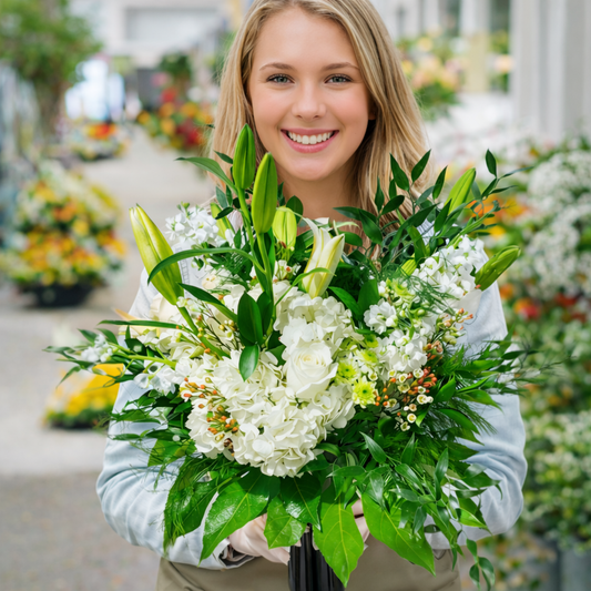 Luxury garden flower arrangement in Toronto with hydrangeas and roses