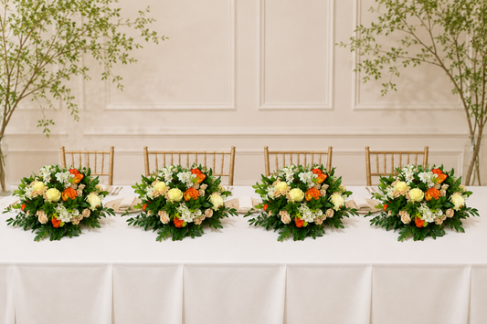 Premium floral centerpiece with roses and greenery for elegant events