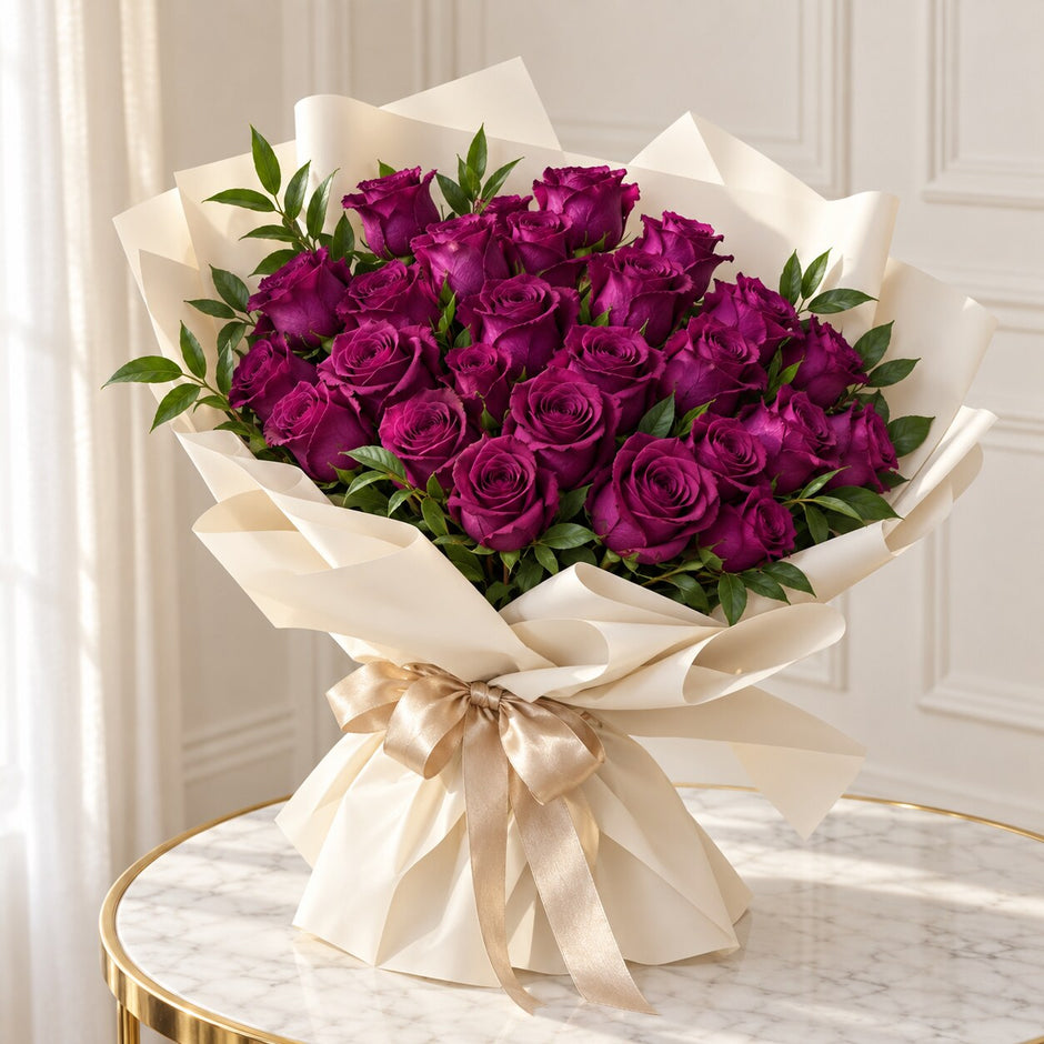 Purple Rose Bouquet | 30 Roses, Toronto Delivery - Amarilis Flowers