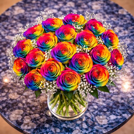 top view rainbow roses arrangement luxury flowers Toronto