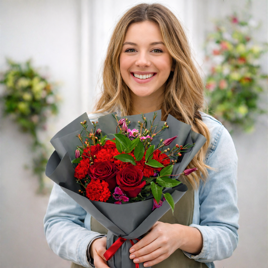 Romantic flower bouquet with red roses for same day delivery in Toronto
