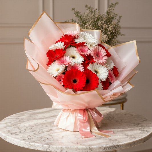 same day flower delivery toronto gerbera bouquet close up red pink white gerberas fresh blooms