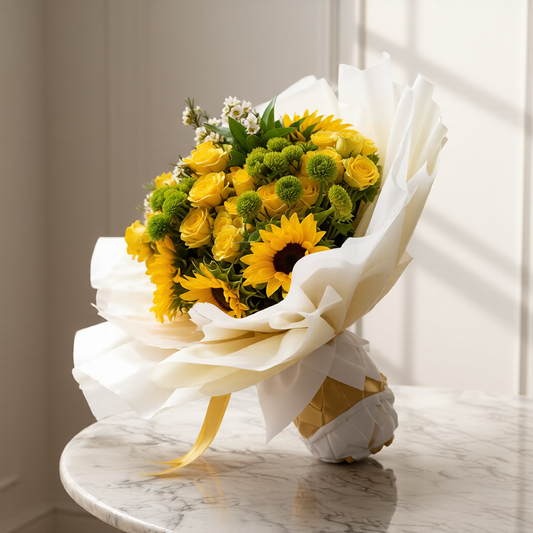 same day flower delivery Toronto sunflowers bouquet luxury arrangement with roses and greenery