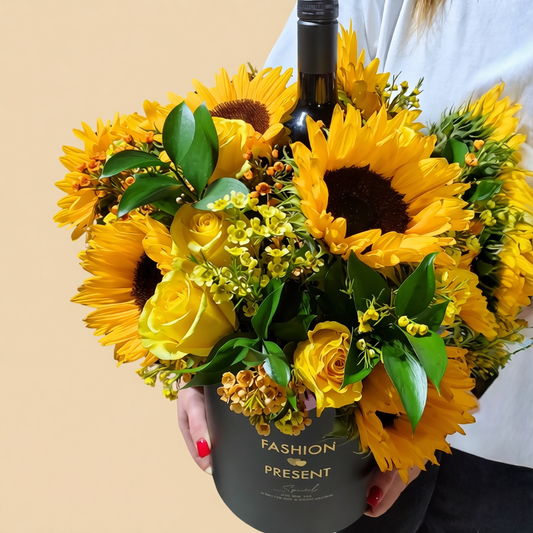 Yellow rose and sunflower arrangement for celebrations with Toronto flower delivery