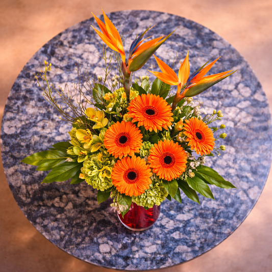 top view tropical flower arrangement Toronto exotic flowers same day delivery GTA