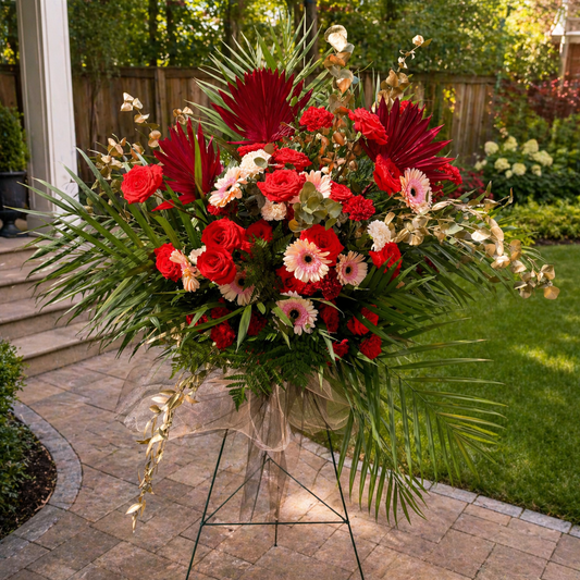 red tropical flower arrangement Toronto outdoor luxury floral arrangement