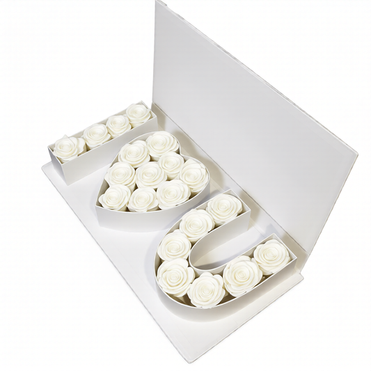 White preserved roses modern gift box