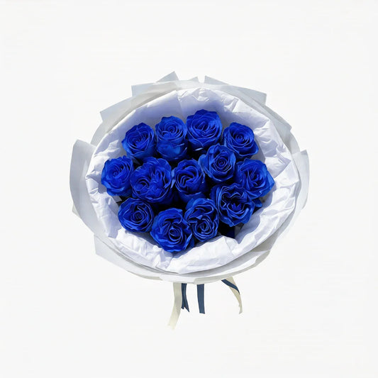 Close-up of blue roses in Twilight Sapphire bouquet for delivery Toronto