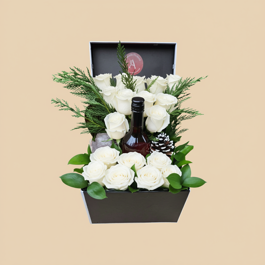 Modern flower box with white roses and clean presentation