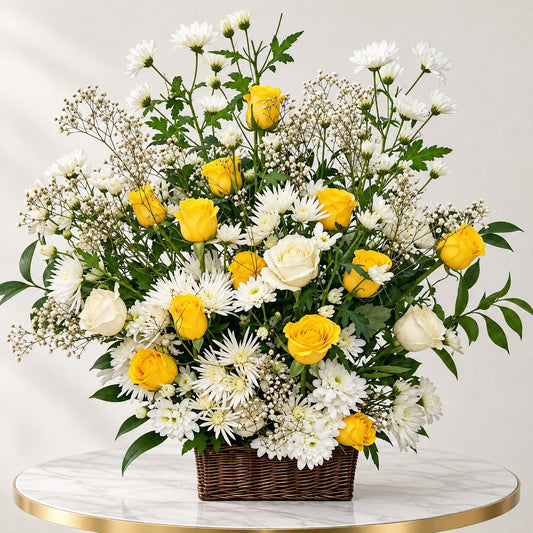 Yellow and white Quiet Reverence tribute basket